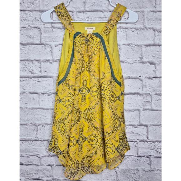 Sundance Tops - Sundance Silk Halter Top Size 16 Yellow Geometric Aztec Boho Sleeveless Blouse